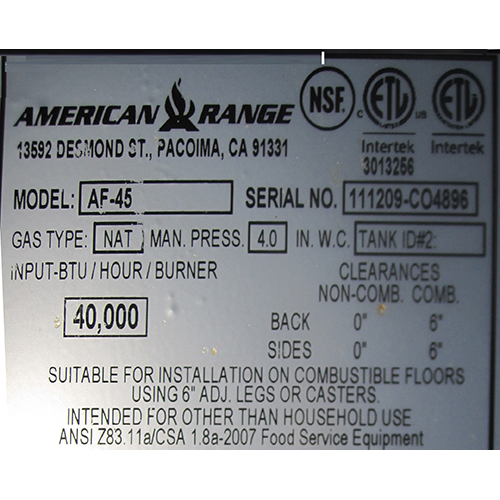 American Range Gas Fryer Model AF-45 image 3