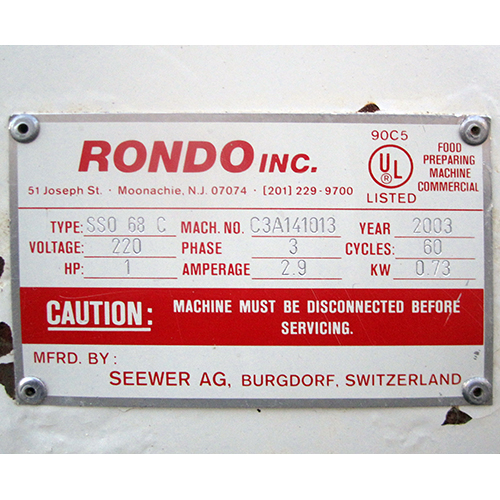 Rondo Dough Sheeter Model SSO-68C image 15