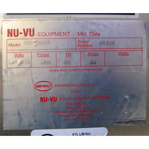 Nu-Vu Rotisserie-Proofer Model RTS-MA6W