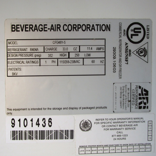 Beverage Air Freezer Model CFG48Y-5 Used Excellent Condition