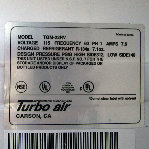 Turbo Air Glass Door Merchandiser - 22 cu. ft. Model TGM-22RV Us image 4