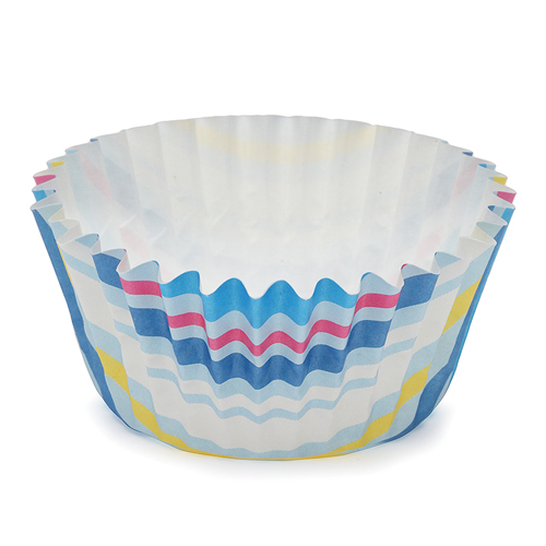 Stripe Blue Ruffled Cupcake Cup (Up Close) image 1