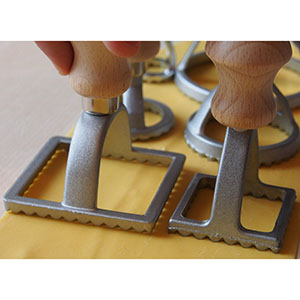 Eppicotispai Aluminum Square Ravioli Stamp w/ Beechwood Handle, 2-3/4" x 2-3/4" image 1