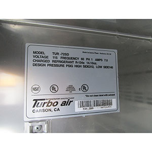 Turbo Air TUR-72SD Super Deluxe 3 Door Undercounter Refrigerator, Great Condition image 6