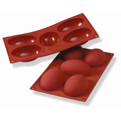 Silikomart Silicone Bakeware Half Egg 4.4 Oz, 4.01" x 2.87" x 1.42" High, 5 Cavities image 1