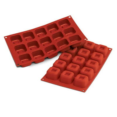 Silikomart Silicone Flexible Bakeware Square Savarin Mold 1.5 Oz, 1.88" x 1.88" x 1.16" High, 15 Cavities image 1