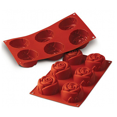 Silikomart Silicone Bakeware Rose Shape Mold 3.89 Oz, 2.99" Dia x 1.57" High 6 Cavities image 1