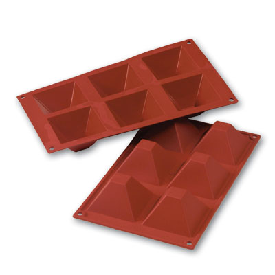 Silikomart Flexible Silicone Non-Stick Bakeware Pyramid Mold 3 Oz, 2.8" x 2.8" x 1.57" Deep, 6 Cavities image 1