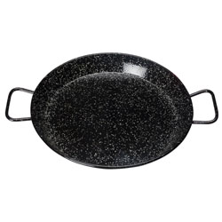 Winco Enameled Carbon Steel Paella Pan with Riveted Handle, 11" Dia x 2" Deep image 1