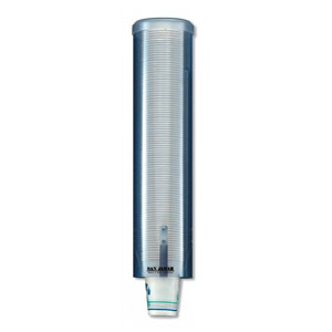 San Jamar C3260TBL 16" Pull-Type Water Cup Dispenser, Translucent Blue Plastic image 1