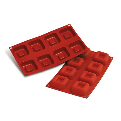 Silikomart Silicone Flexible Bakeware Square Savarin Mold 2.47 Oz, 2.5" x 2.5" x 1" High, 8 Cavities image 1