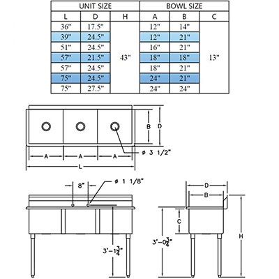 Three Compartment Commercial Sink Not NSF image 1