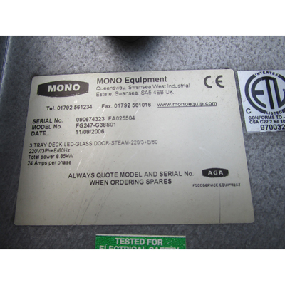 Mono FG247-G28S01 Electric 3 Deck Oven, Used Good Condition image 8