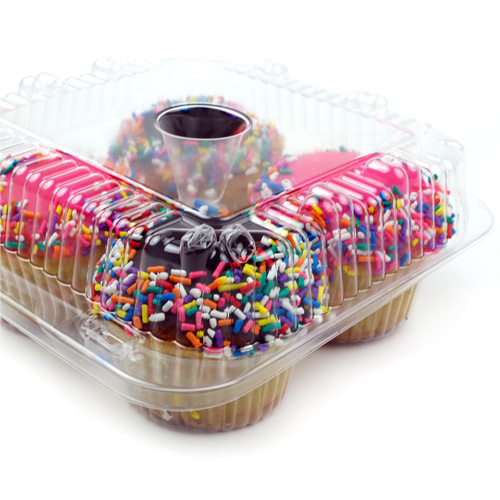 Hinged Clear Plastic Container for 4 Muffins, Pack of 5 image 2