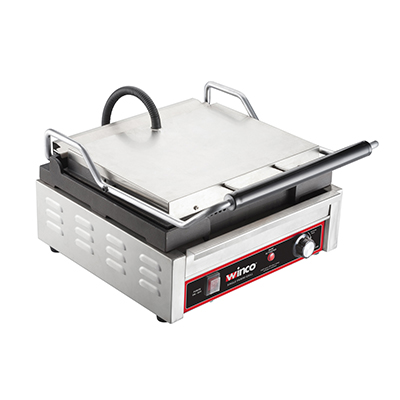 Winco EPG-1C Italian Style 14" x 12" Ribbed Plate Electric Countertop Single Sandwich / Panini Grill image 1