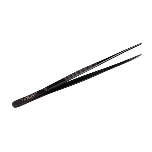 O'Creme Black Stainless Steel Straight Tip Tweezers, 10" image 2