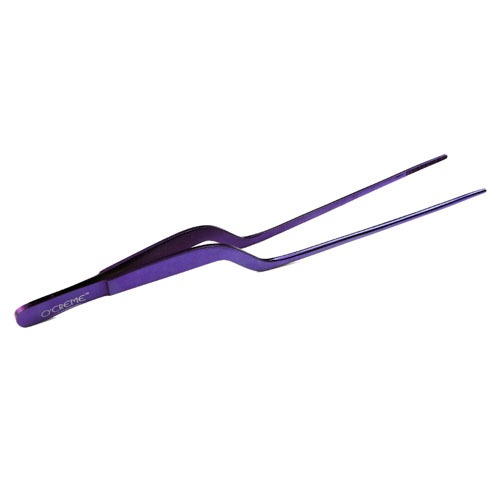 O'Creme Purple Stainless Steel Fine Tip Offset Tweezers, 8"  image 1