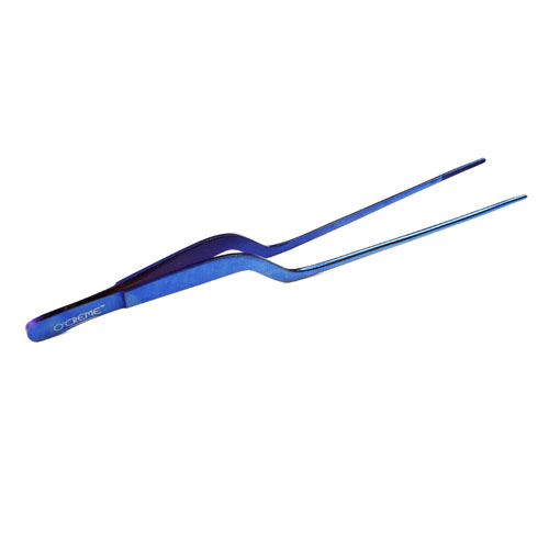 O'Creme Blue Stainless Steel Fine Tip Offset Tweezers, 8"  image 1