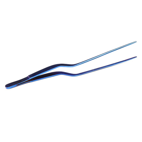O'Creme Blue Stainless Steel Fine Tip Offset Tweezers, 8"  image 2