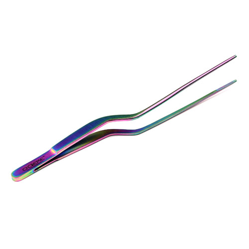 O'Creme Oil Slick Stainless Steel Fine Tip Offset Tweezers, 8"  image 2