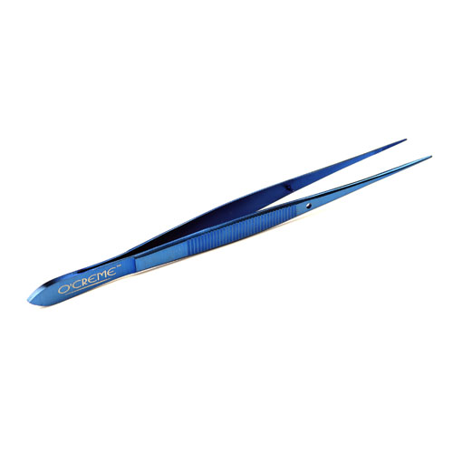 O'Creme Stainless Steel Blue Straight Fine Tip Tweezers, 6.25"  image 1
