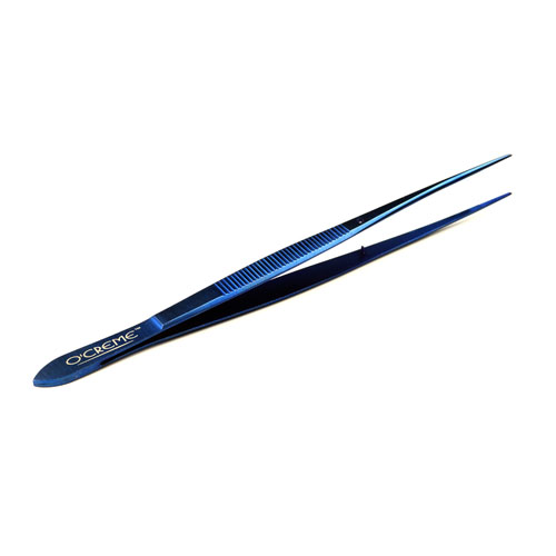 O'Creme Stainless Steel Blue Straight Fine Tip Tweezers, 6.25"  image 2