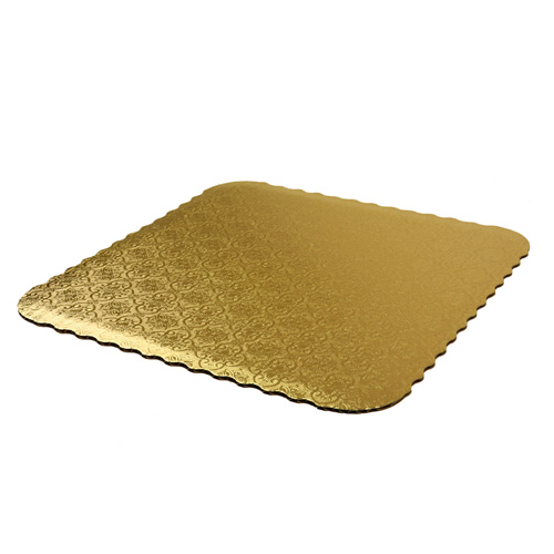 O'Creme Gold Corrugated Scalloped Square Cake Board, 8", Pack of 10 image 1