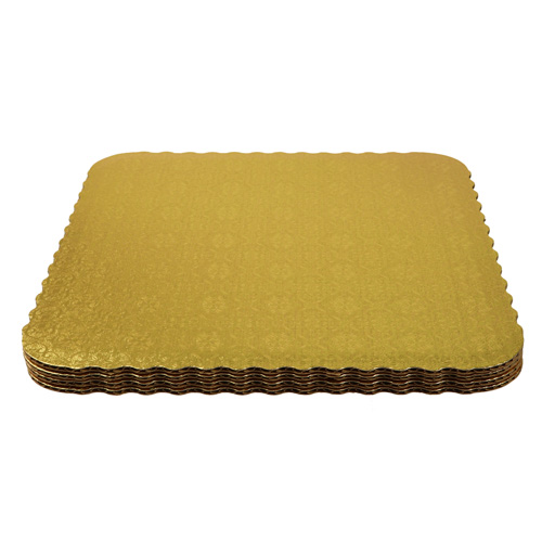 O'Creme Gold Corrugated Scalloped Square Cake Board, 9", Pack of 10  image 3