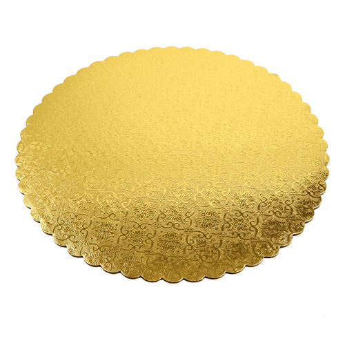O'Creme Gold Scalloped Corrugated Round Cake Board, 7", Pack of 10 image 1