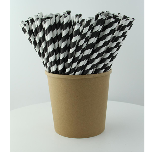 Packnwood Unwrapped Black Striped Paper Straws, 7.75" - Pack of 500 image 1