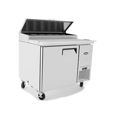 Atosa MPF8201GR Side Mount Refrigerated Pizza Prep Table 44"W X 33.1"D X 44"H with Self-Closing Solid Door image 1