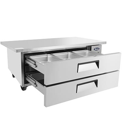 Atosa MGF8452GR One Section Side Mount Refrigerated Chef Base 60-15/32"W X 32-1/16"D X 26-19/32"H w/2 Drawers and Extended Top image 2