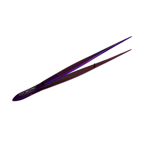 O'Creme Stainless Steel Purple Straight Fine Tip Tweezers, 6.25"  image 2