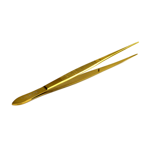 O'Creme Stainless Steel Gold Straight Fine Tip Tweezers, 6.25"  image 2