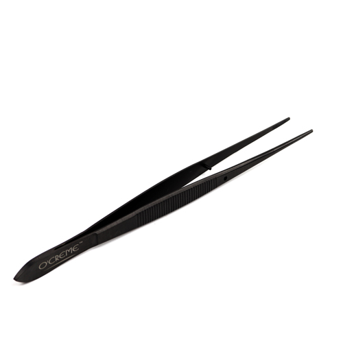 O'Creme Stainless Steel Black Straight Fine Tip Tweezers, 6.25"  image 1