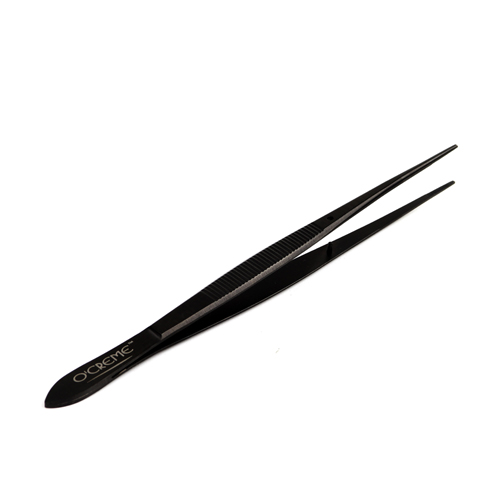 O'Creme Stainless Steel Black Straight Fine Tip Tweezers, 6.25"  image 2