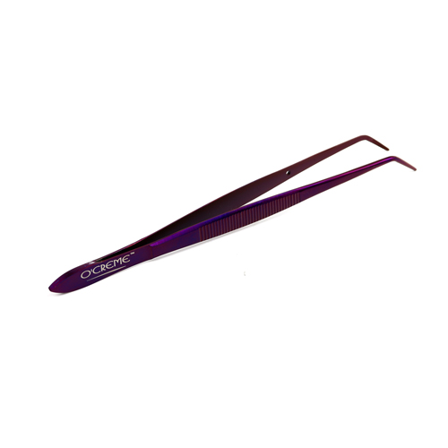 O'Creme Stainless Steel Purple Curved Fine Tip Tweezers, 6.25"  image 1