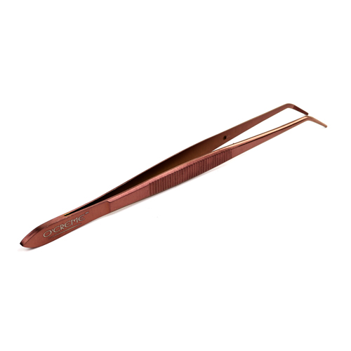 O'Creme Stainless Steel Rose Gold Curved Fine Tip Tweezers, 6.25"  image 1