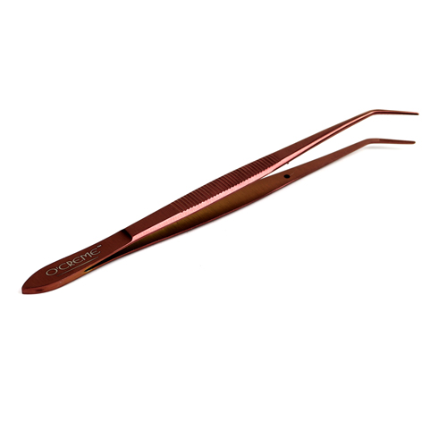 O'Creme Stainless Steel Rose Gold Curved Fine Tip Tweezers, 6.25"  image 2