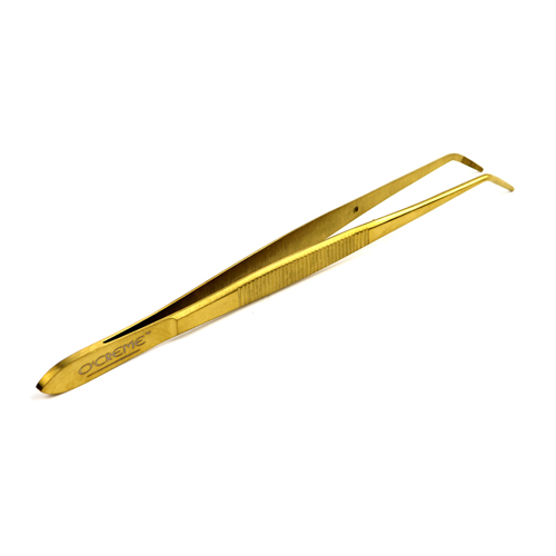 O'Creme Stainless Steel Gold Curved Fine Tip Tweezers, 6.25"  image 1