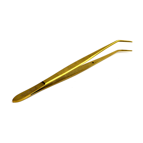 O'Creme Stainless Steel Gold Curved Fine Tip Tweezers, 6.25"  image 2