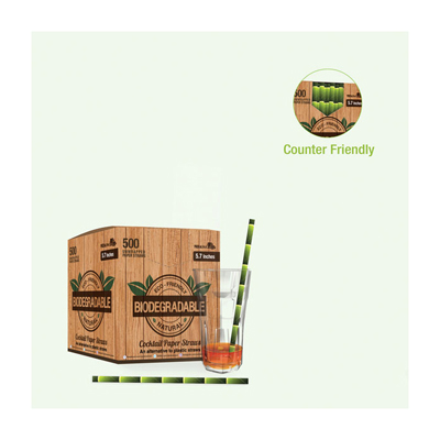 Packnwood Durable Bamboo Designed Cocktail Paper Straws, 0.2" Dia. x 5.7" H, Case of 3000 image 2