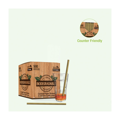 Packnwood Durable Kraft Cocktail Paper Straws, 0.2" Dia. x 5.7" H, Case of 3000 image 1