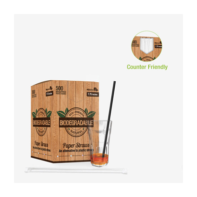 Packnwood Durable Wrapped Solid Black Paper Straws, .2" Dia. x  7.75", Case of 3000 image 2