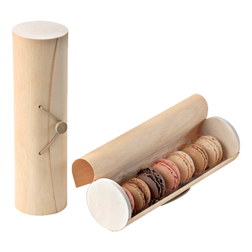 Packnwood Cylindrical Wooden Box with Latch for 7 Macarons, 2.5" Dia. x 8.9" - Case of 50 image 1