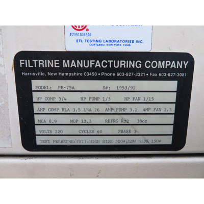 Filtrine PB-75A Water Chiller, Used Excellent Condition image 3