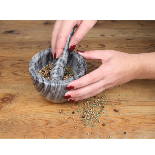 RSVP International Grey Marble Mortar & Pestle image 1