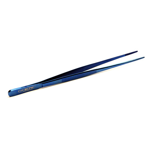 O'Creme Blue Stainless Steel Straight Tip Tweezers, 8"  image 2