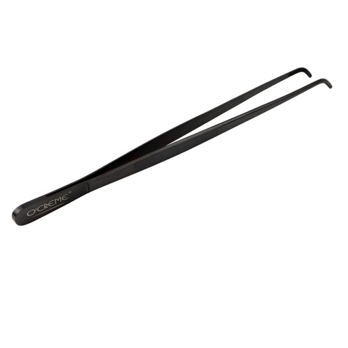O'Creme Black Stainless Steel Curved Tip Tweezers, 12"  image 1