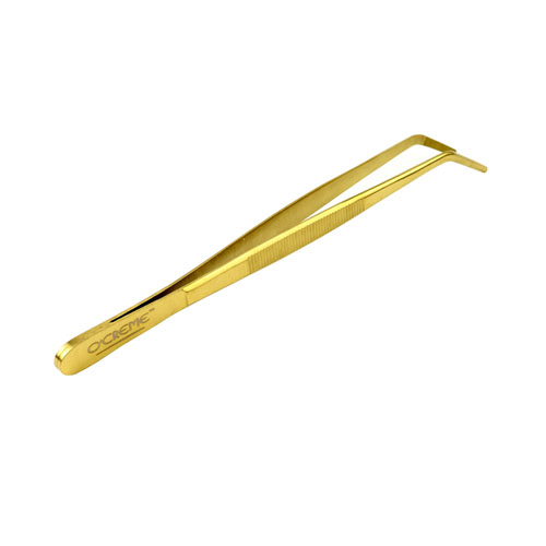O'Creme Gold Stainless Steel Curved Tip Tweezers, 8"  image 1